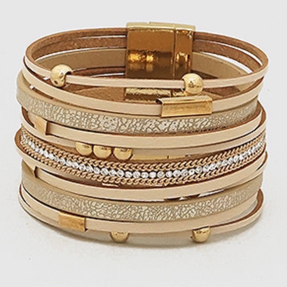 Jewelry - Multi Strand Leather Bracelet with Magnetic Clasp